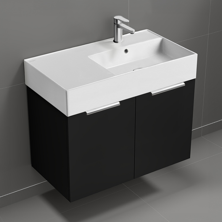 Nameeks DERIN614 32 Inch Black Bathroom Vanity, Floating, Modern